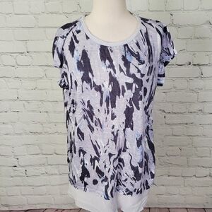 𝅺calvin Klein 100% linen burnout knit top Raw edge grey blue white sz M